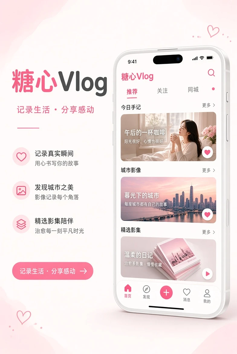 糖心Vlog APP 界面示意